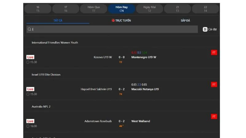Livescore 1Gom SE cập nhật tỷ số đa dạng các giải đấu